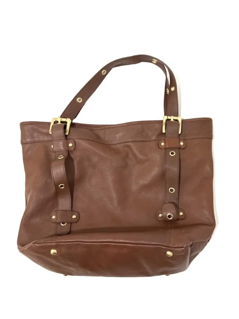 Steven by Steve Madden Brown Leather Shoulder Bag Purse Gold Tone Grommet